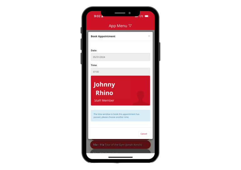 Image displaying RhinoFit's Martial Arts app and Booking Feature