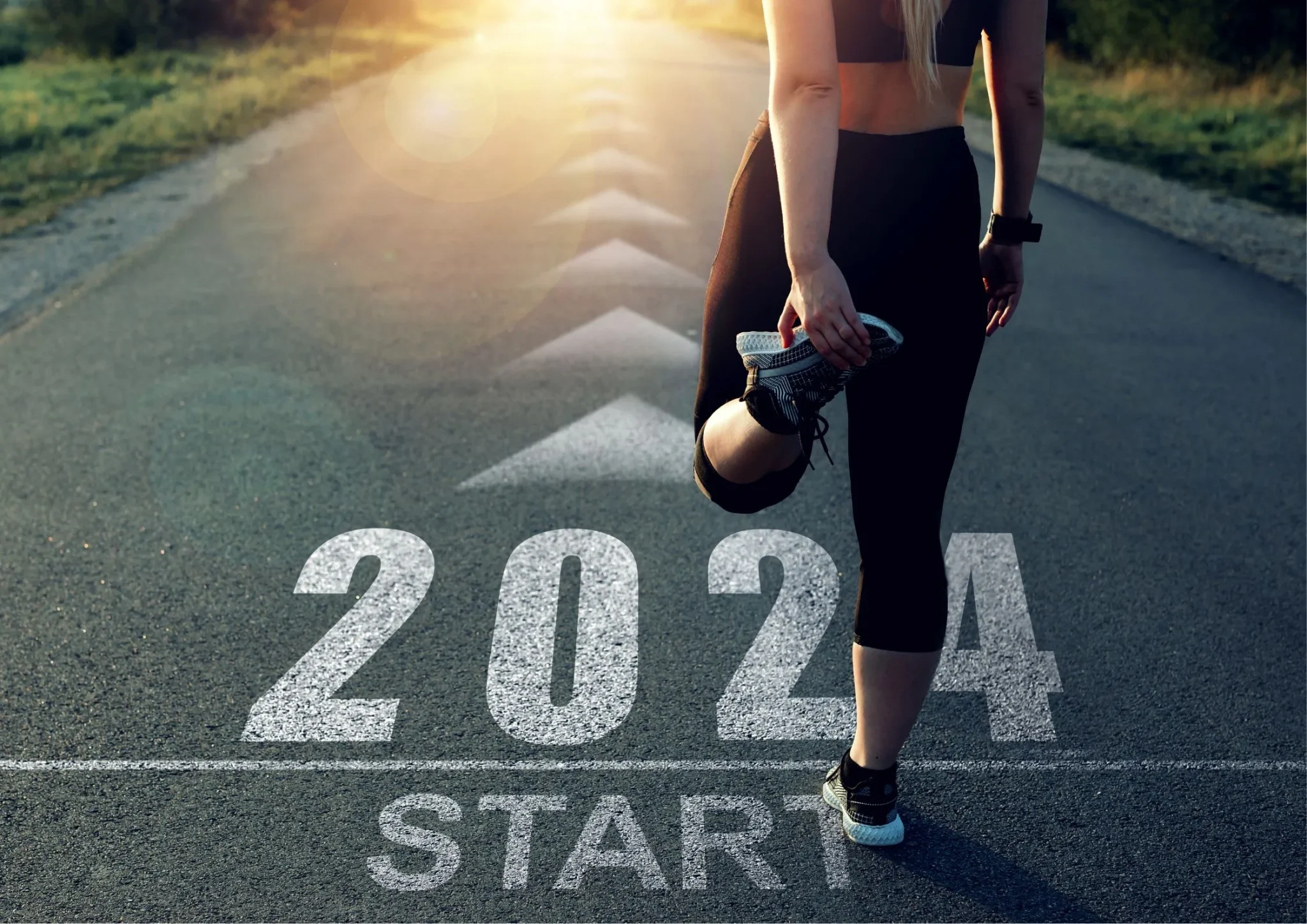 Image of a start line representing the start of 2024 and new fitness trends and fads