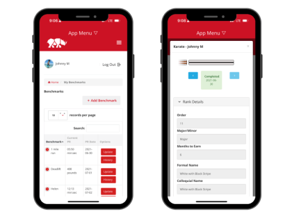 Image of RhinoFit's Martial Arts App featuring our Belt and Workout Tracking Feature
